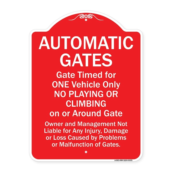 Automatic Gates Gate Timed For One Vehicle Heavy-Gauge Aluminum Sign, 24" x 18", RW-1824-9995